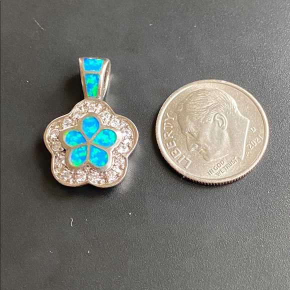 Sterling Blue Opal and Crystal Flower Pendant - Picture 7 of 7